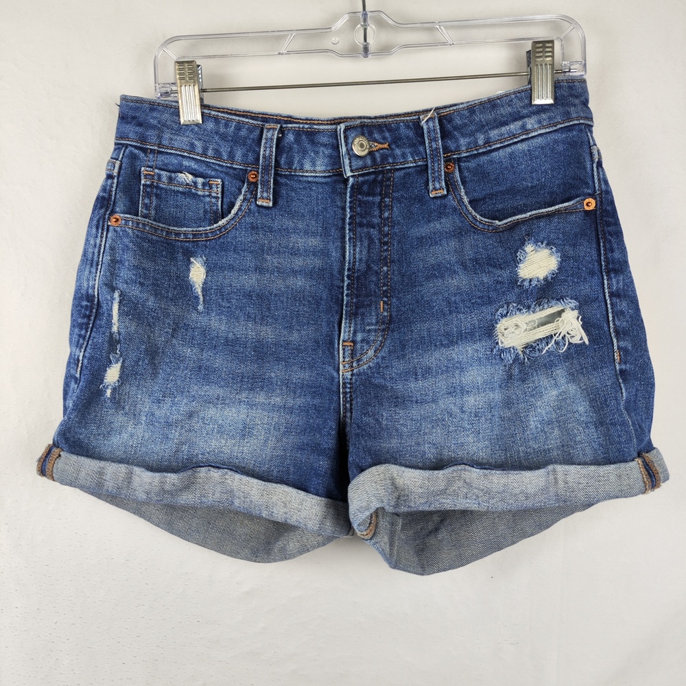 Old Navy OG High Rise Denim Shorts Womens 10 Blue Mom Distressed Cuffed 5 Pocket